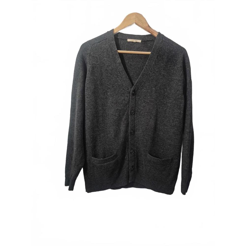 Uniqlo Mens 100% Lambswool Dark Gray Cardigan Sweater 5 Button Closure